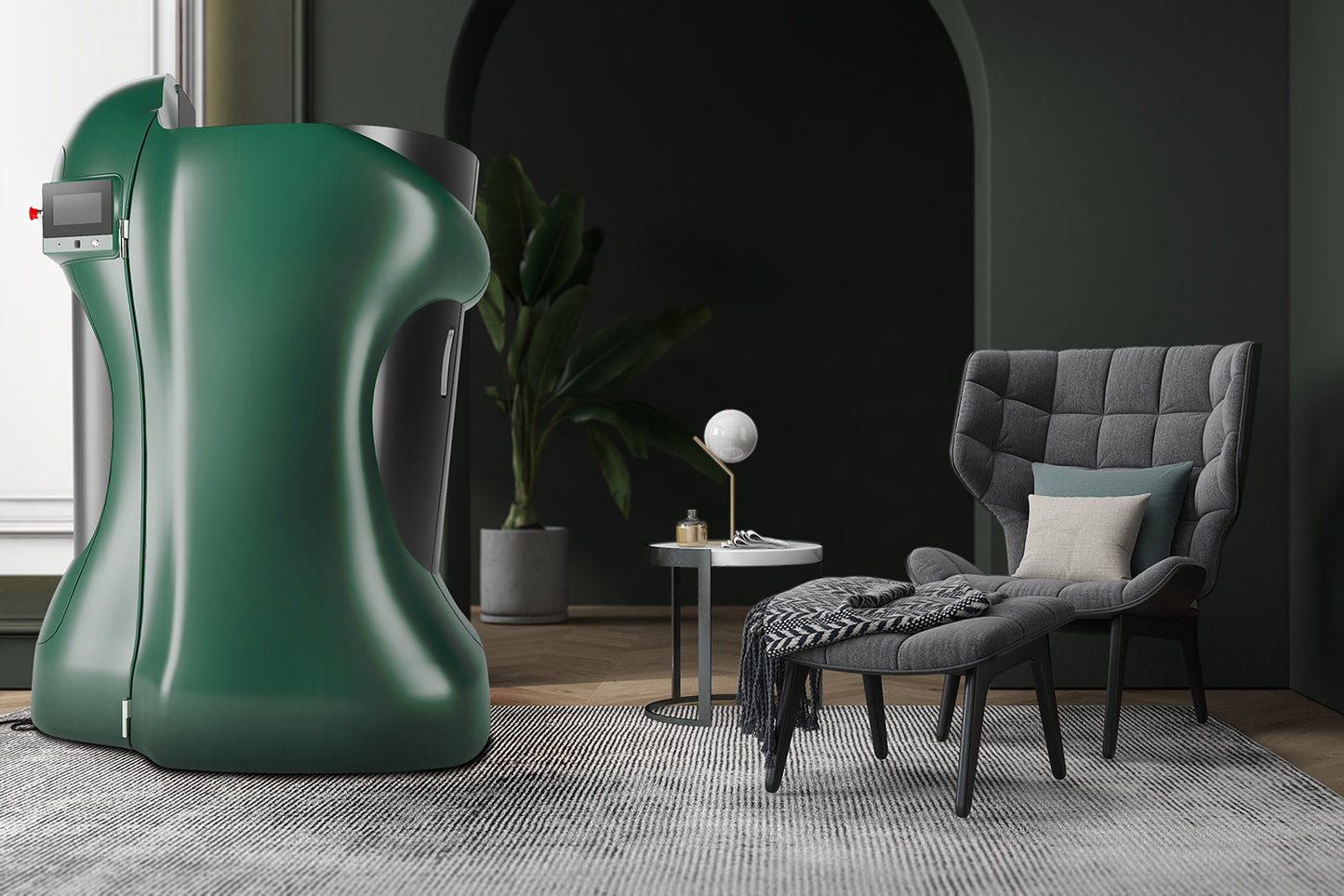 Cryomed One Ultra Cryosauna - Green Model in Lounge Setting